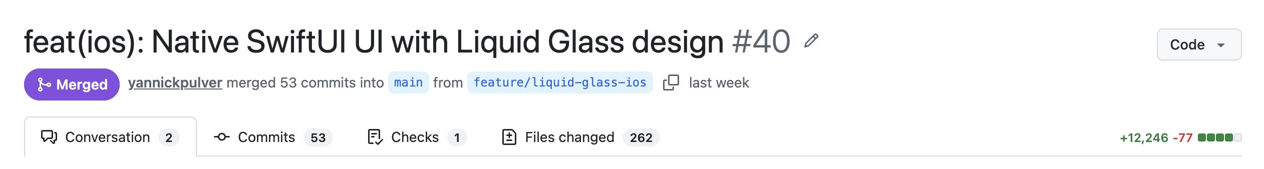 GitHub PR: Native SwiftUI UI with Liquid Glass design